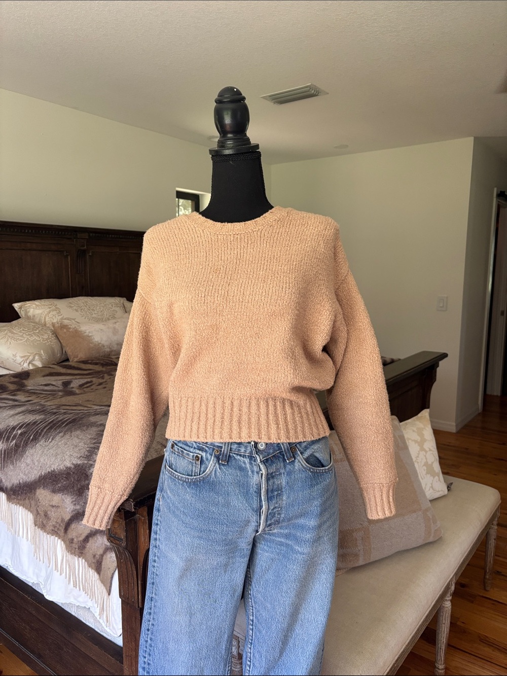 IRO Lace-Up Sleeve Crewneck Sweater in Camel Brown